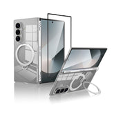 For Samsung Galaxy Z fold7 transparent Magnetic protective case with Rotating bracket